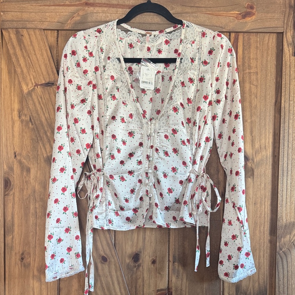 Free People🌹 Field of Roses Tie-Waist Blouse